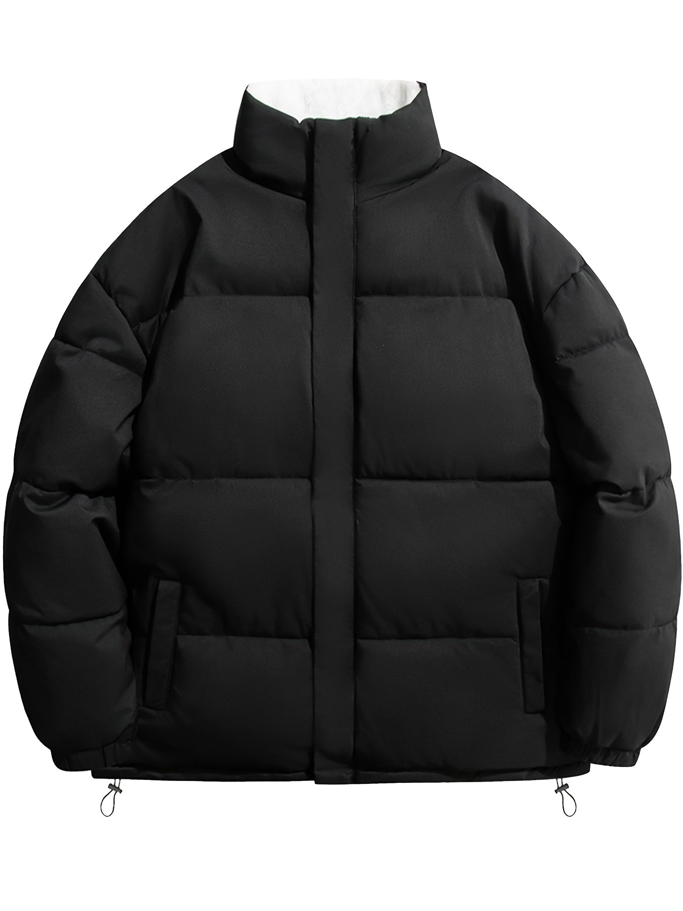Men's Dual-Sided Insulated Jacket with Full-Zip Closure & Stand Collar - Reversible Winter Coat with Warm Filling, Machine Washable, White & Black Outer Layers, Casual & Formal Outerwear for Skiing, Snowboarding, Everyday Use
