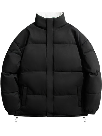 Men's Dual-Sided Insulated Jacket with Full-Zip Closure & Stand Collar - Reversible Winter Coat with Warm Filling, Machine Washable, White & Black Outer Layers, Casual & Formal Outerwear for Skiing, Snowboarding, Everyday Use