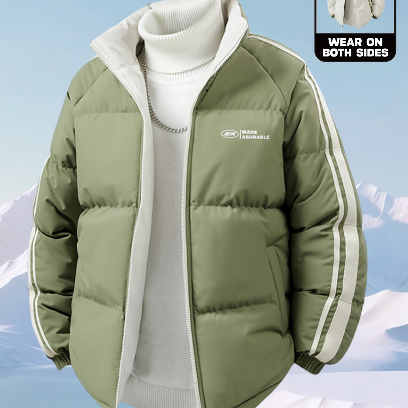 Men'S Heavy-Duty Thermal Jacket - Double-Sided Winter Coat with Full-Zip Closure, Soft Non-Stretch Fabric, Stand Collar - Cold Weather Outerwear for Office, Commuting, Thick, Outdoor - Easy-care Polyester Jacket, Winter Jacke