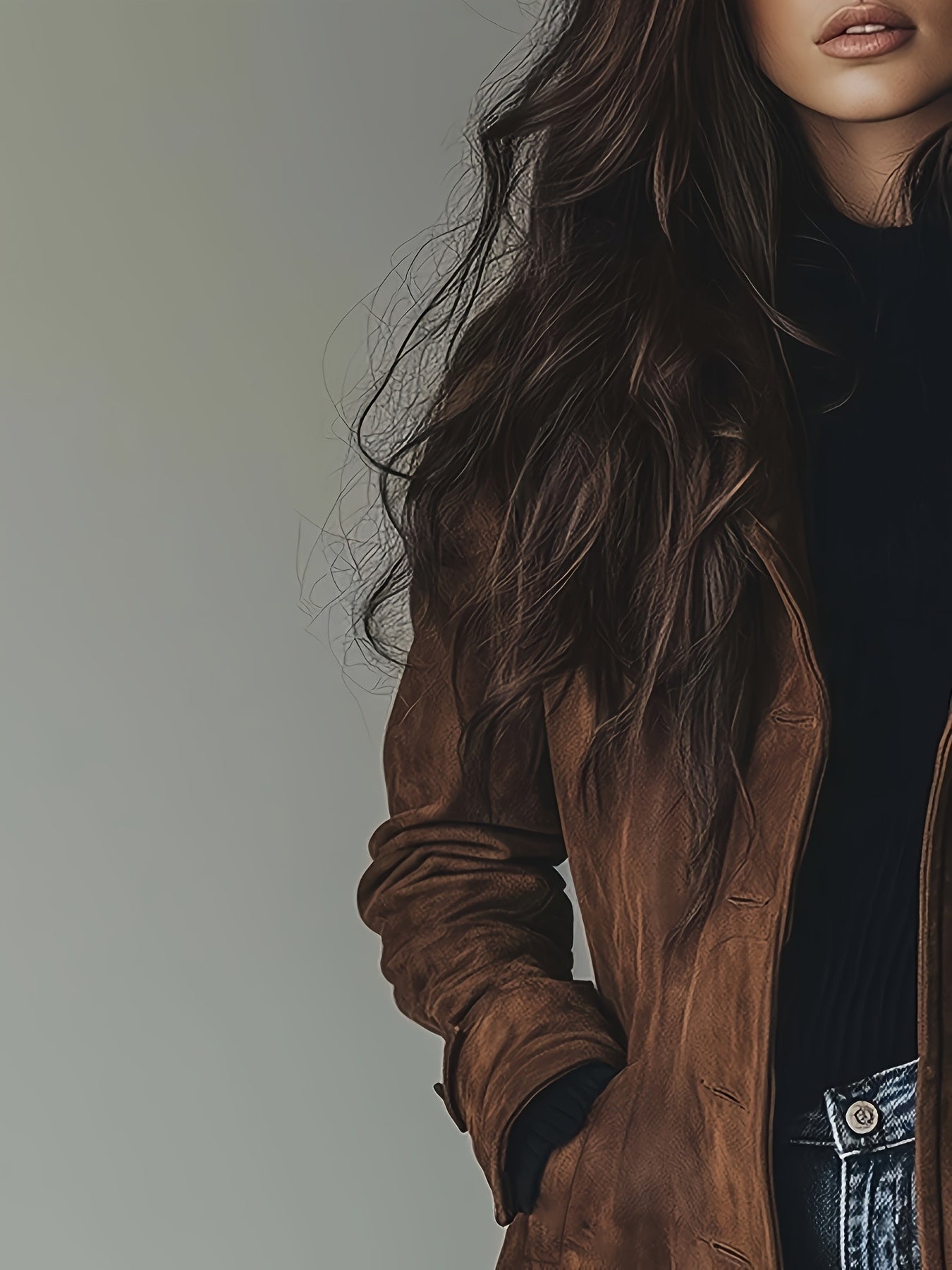 Women'S Vintage-Inspired Faux Fur Jacket - Long Sleeve, Button-Up, Brown, Casual Style for Fall & Winter, Casual Winter Wear | Vintage Jacket | Buttonup Jacket