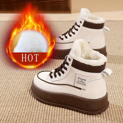 Women'S Insulated Plush-Lined Snow Boots, Non-Slip Thick-Soled Ankle Boots, Fleece-Lined Outdoor Flat Shoes, Stylish High-Top Casual Shoes for Winter.