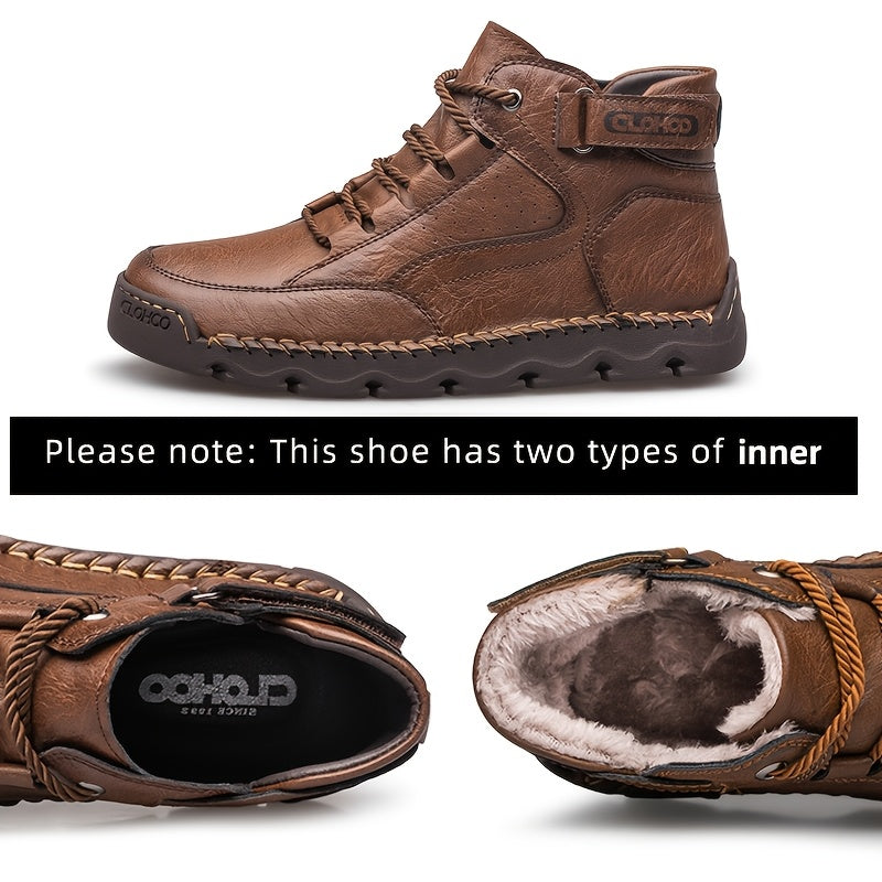 Men's Casual Ankle Boots with Warm Plush Lining, Rubber Sole