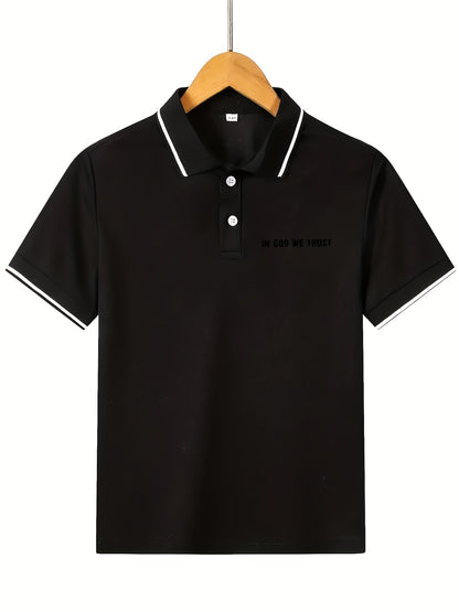Boys' Casual Polo Shirt with Ribbed Lapel and Button-Up Design