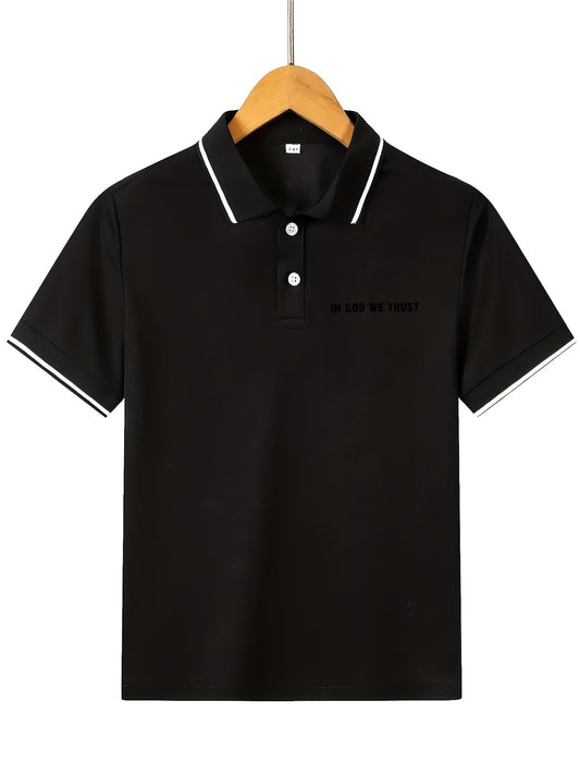 Boys' Casual Polo Shirt with Ribbed Lapel and Button-Up Design