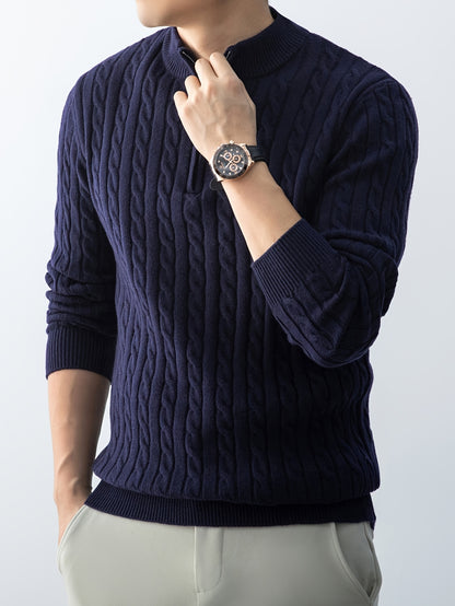 Men's Autumn Winter Zip Collar Pullover Sweater with Velvet