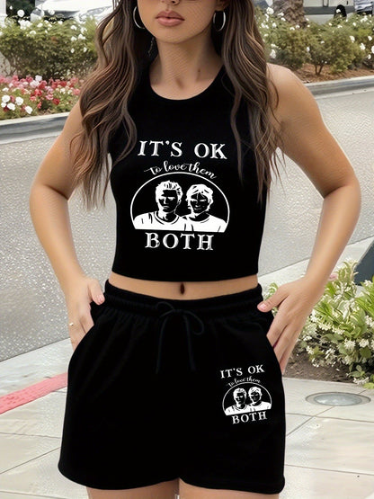Women’s Casual Sleeveless Crop Top & High-Waisted Shorts Set