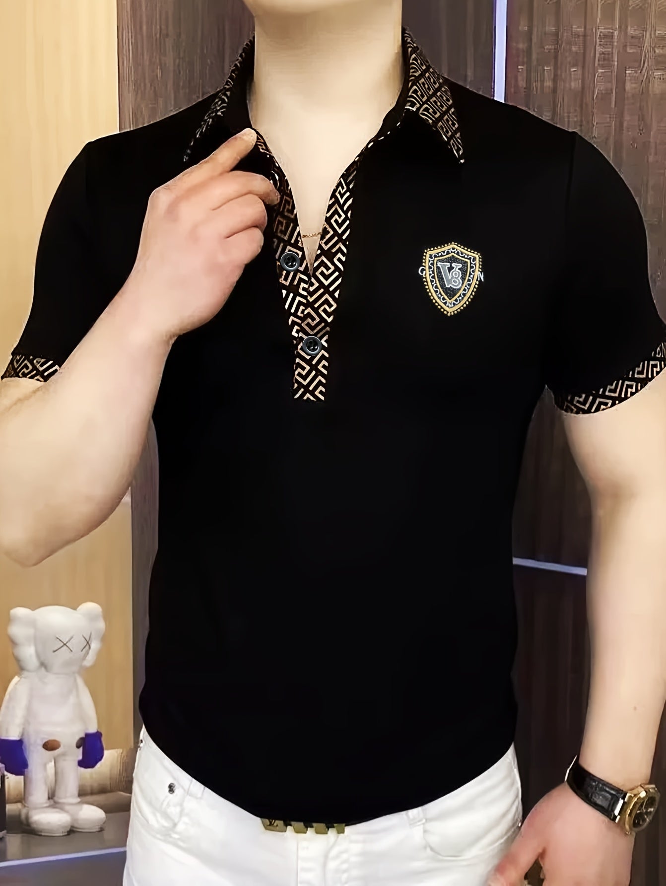 Men's Fashion Short Sleeve Shirt, Summer Trendy Casual High-End Business Collared T-Shirt, Versatile Light Luxury Embroidered Stretch Top, In Stock - ayq