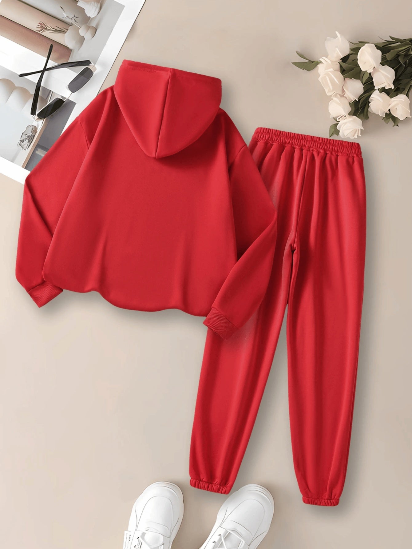 Women's winter clothing Santa Claus printed Women's velvet hooded sweater set