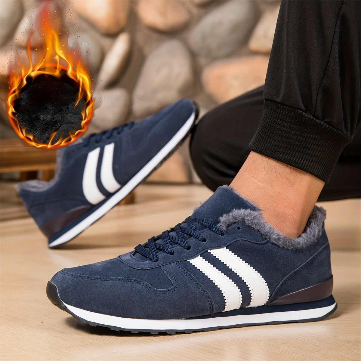 Men'S Winter Warm Running Shoes - Thickened Warm Lace-Up Sneakers with Cushioned TPR Sole, Breathable Fabric Upper & MD Outsole - All-Terrain Traction for Outdoor, Low-Top Gym, Jogging, Casual Shoes - Non-Slip Grip for Cold W