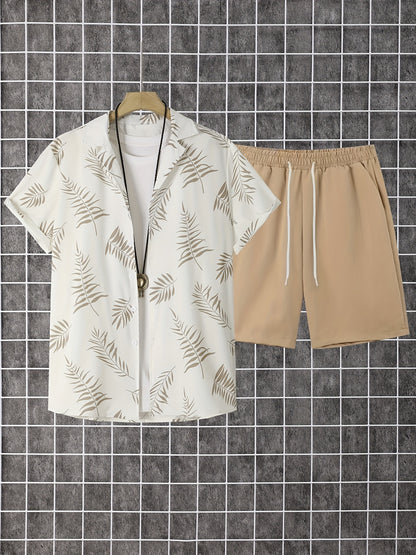 Men's Hawaiian Short Sleeve Shirt & Drawstring Shorts Set