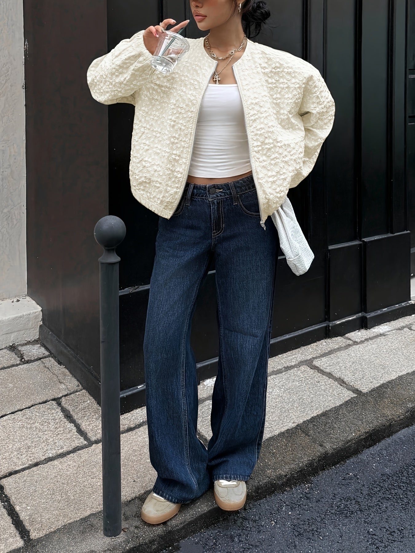 Solid Color Zip-Up Casual Jacket