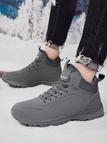 Men'S Mid-Top Winter Snow Boots - Lightweight, Non-Slip, Warm Plush Lining, Durable MD Sole, Black Workwear & Street Style for Outdoor Sports, Hiking, and Daily Leisure, Winter Boots, Hiking Footwear, Sleek Boot Design, Flexi