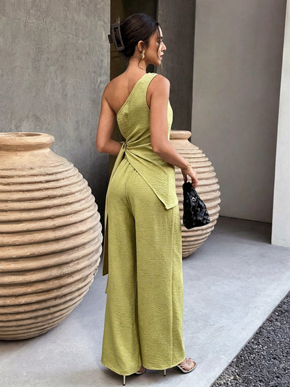 Elegant Women's One-Shoulder Top and Pants Set
