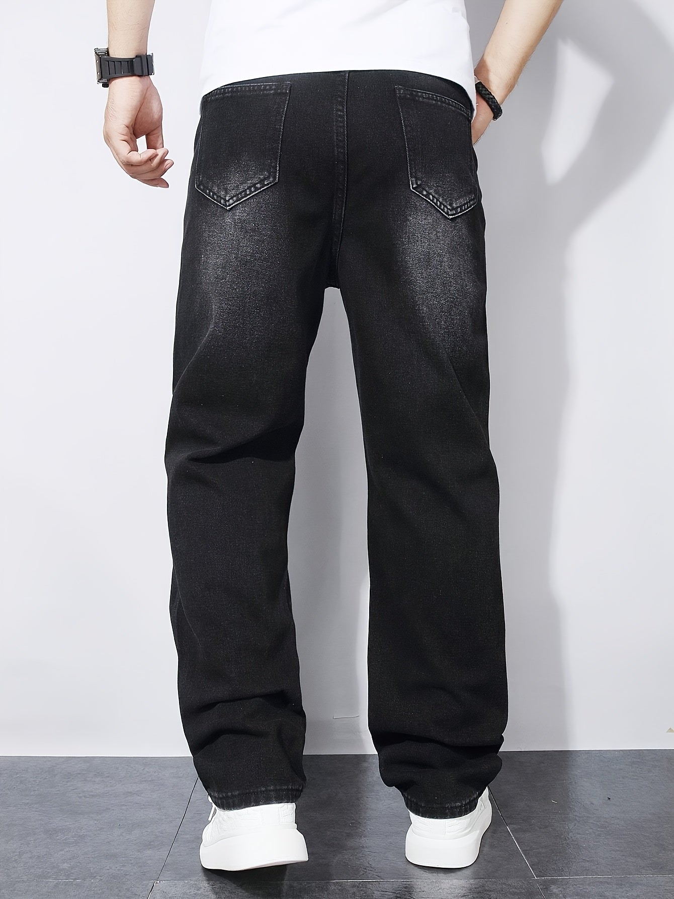 Black Casual Mid-Waist Denim Jeans for Teenagers