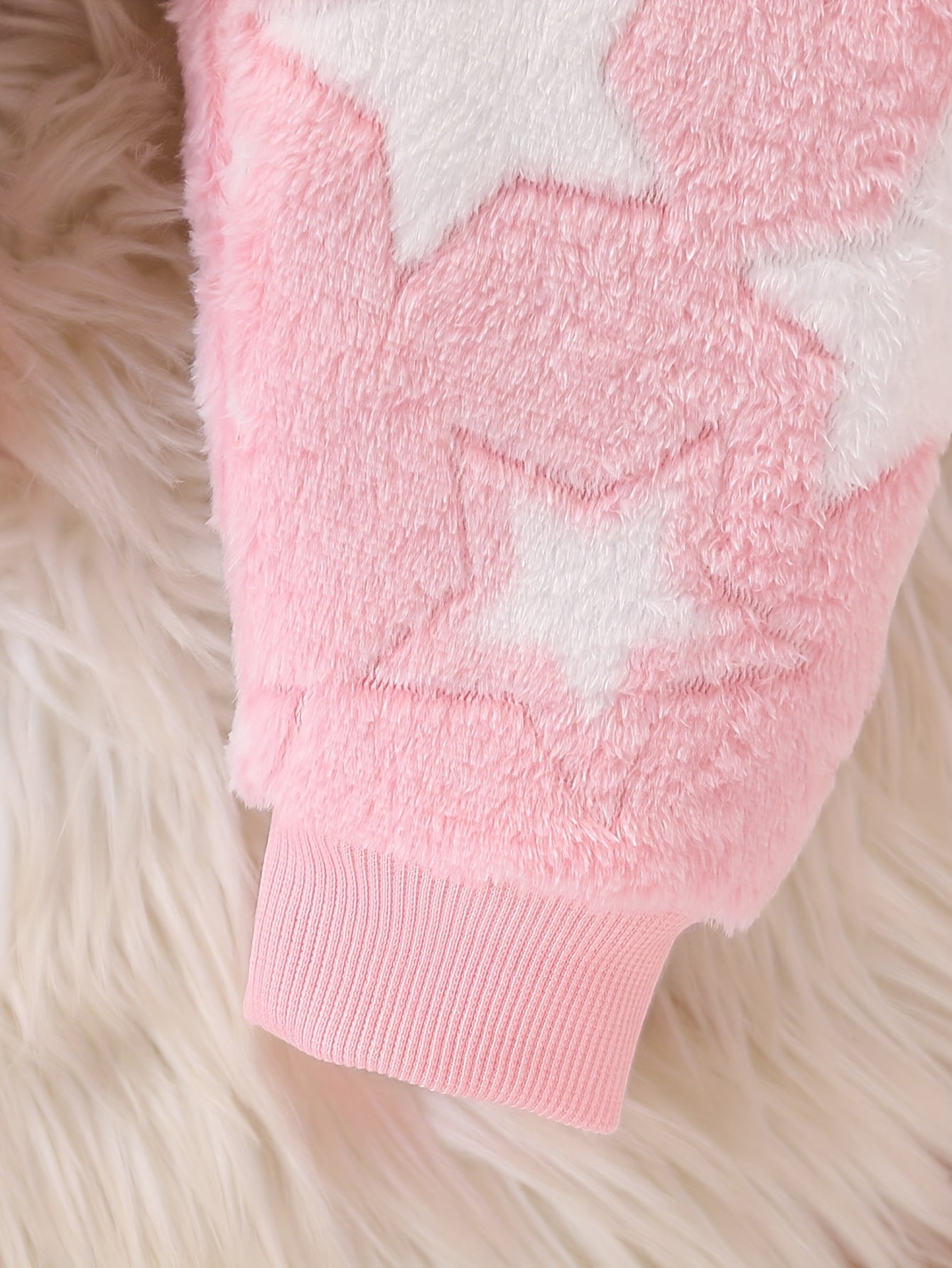 Newborn Cute Baby Girl Autumn and Winter Season, Thickened Plush Newborn Cartoon Star Pattern Hooded Zipper Long Sleeve Warm Top + Star Pattern Plush Warm Pants Set. Essential for Outdoor Travel and Home Use, Recommended Gift