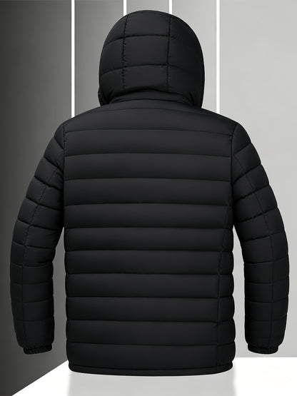 Men's Windproof Quilted Hooded Winter Jacket, Casual Warm Coat