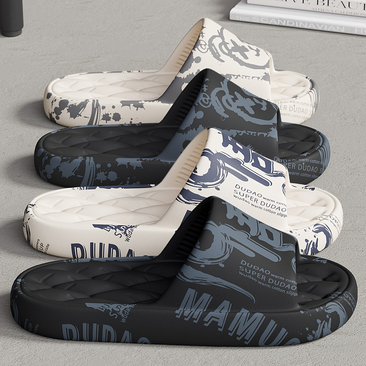 Men's Casual Printed EVA Slippers with Soft Sole, All-Season