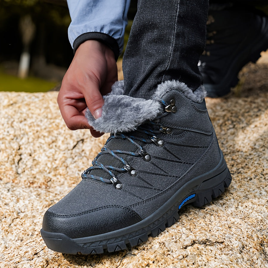 Men's Heavy-Duty Winter Hiking Boots - Mid-Calf Ankle Support, Traction TPR Sole & Rugged Tread - Cold Weather Trekking Boots for Snow, Ice, Mountain Climbing - All-Terrain Outdoor Boots for Men with Lace-Up Closure, Durable