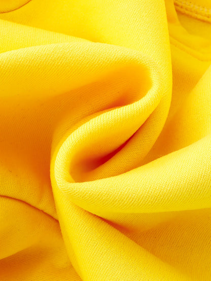 Warner Series Boys' Autumn/Winter New "Tom and Jerry" Series Set: Classic Nostalgic Yellow Top with Tom and Jerry Letter Print and Black Warm Fleece-Lined Pants, 2-Piece Casual Comfortable Everyday Outfit