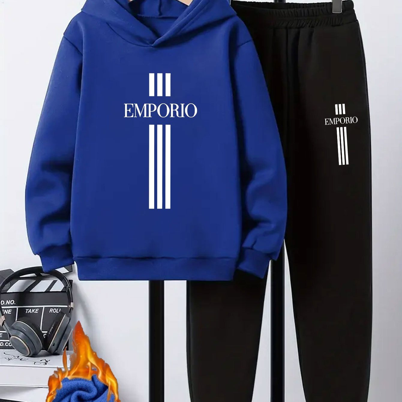Boys' 2pcs Hoodie and Sweatpants Set with EMPORIO Print, Polyester Material, Comfortable Fit for Autumn/Winter Wear, Perfect for Daily Use and Outdoor Activities | Back-to-School Gift | Ideal for Home Sports | Essential for R