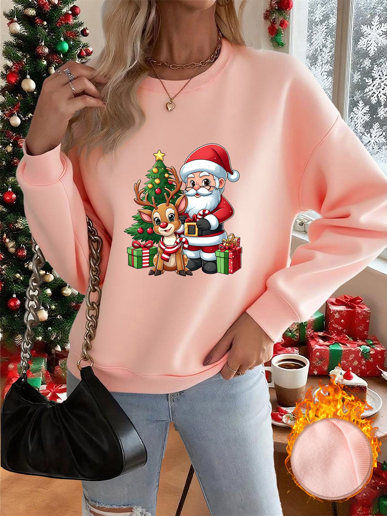 1pc Women's & Unisex Christmas Santa Reindeer Elf Print Sweater - Red Pullover Sweatshirt with Round Neck, Soft Warm Winter Sweating Jacket for Holiday Parties, Family Matching Outfits, Gift (Machine Washable) - Y2K Style All