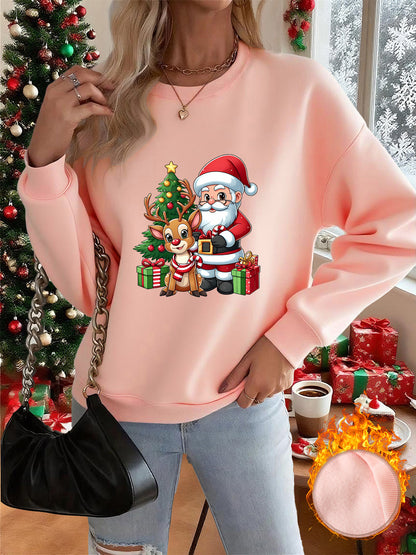 1pc Women's & Unisex Christmas Santa Reindeer Elf Print Sweater - Red Pullover Sweatshirt with Round Neck, Soft Warm Winter Sweating Jacket for Holiday Parties, Family Matching Outfits, Gift (Machine Washable) - Y2K Style All