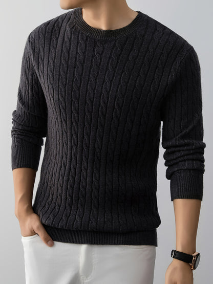 Men's Thick Winter Knit Sweater - High-Elastic Breathable Round Neck Pullover with Cross-Over Collar & Asymmetric Hem, Warm Casual Sweater for Fall/Winter, Machine Washable (Suitable for Daily Wear, Parties, Skiing) - Non- So