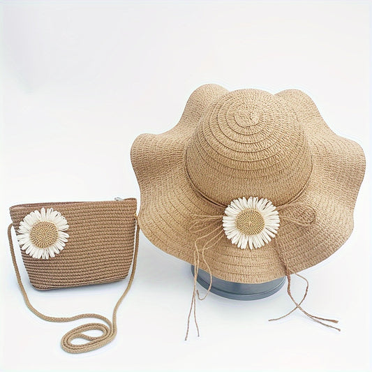 Women’s Adjustable Straw Hats with Floral Design and Carry Bag