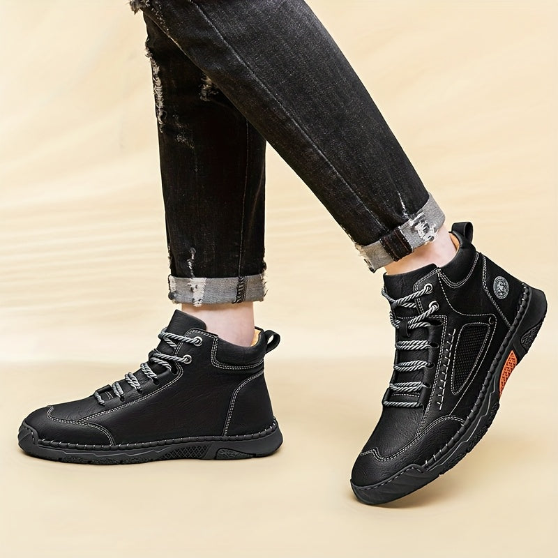 Men's Mid-Top Lace-Up Boots with Non-Slip Rubber Sole