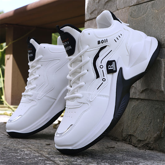 Men's high-top casual sports shoes fashion outdoor walking shoes for road running; lace-up wear-resistant versatile - ayq