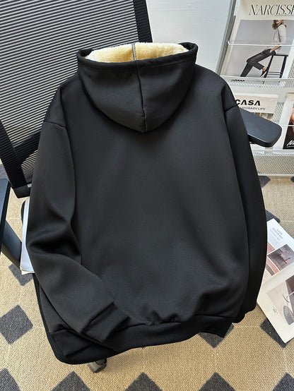 Women'S Plus Size Winter Warm Hooded Sweatshirt with Merry Christmas & Happy New Year Print - Thick Fleece-Lined Oversized Pullover, Cozy Casual Sweater for Christmas, Halloween Gifts, Christmas Sweatshirt, Festive Clothing,