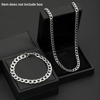 Stainless Steel Men's Jewelry Set, 19.69-inch Cuban Chain, Hip-hop Style Embossed Bracelet, Casual Wear and Holiday Gift - the Perfect Birthday Present