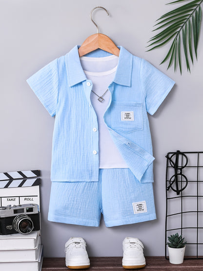 Boys' Summer Cotton Casual Shirt & Shorts Set, Breathable