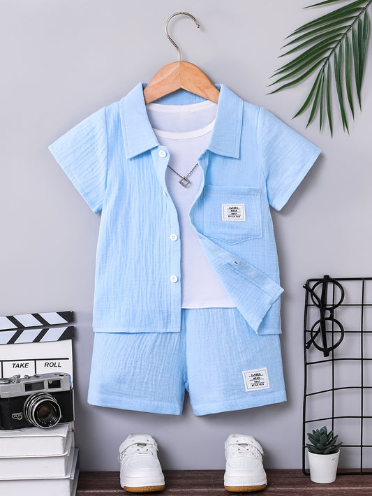 Boys' Summer Cotton Casual Shirt & Shorts Set, Breathable