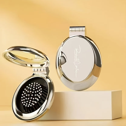 Foldable Round Makeup Mirror with Air Cushion Comb - Portable