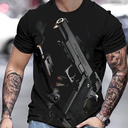 Men's 3D Printed Novelty T-Shirt - Casual, Breathable Polyester, Machine Washable, Round Neck - Perfect for Summer