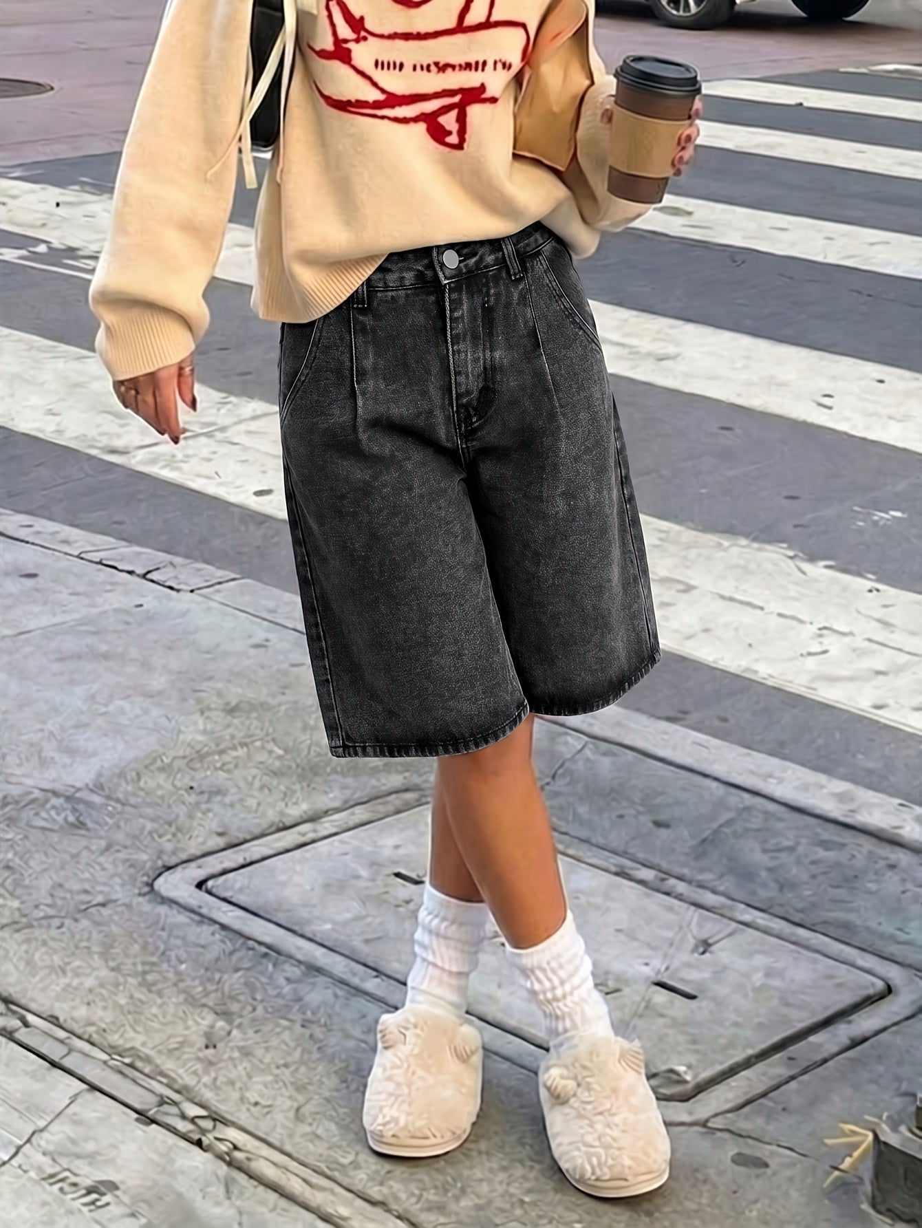 Women’s Street Style Non-Stretch Denim Bermuda Jeans