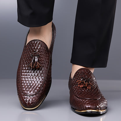 Men's Casual Woven Pattern Loafers with Pointed Toe