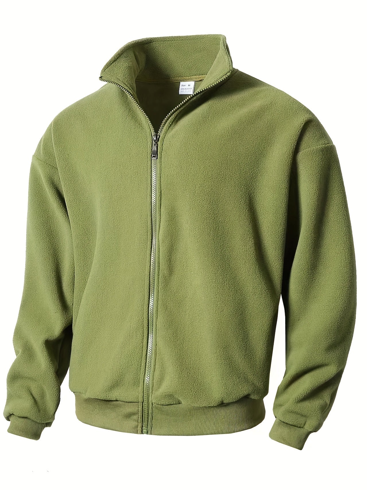 1pc Men'S Casual Sports Fleece Jacket - Solid Color Polyester Knit with Slight Stretch, Stand Collar, Long Sleeve, Regular Fit, Zipper Closure, Daily & Casual Wear