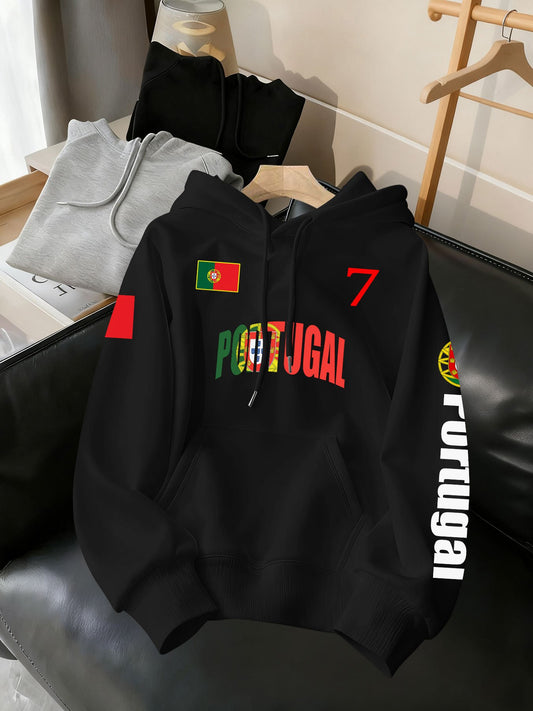Men's Portugal Number 7 Hooded Sweatshirt Casual Polyester Hoodie