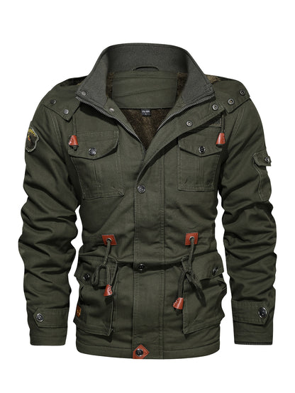 Men'S Heavyweight Winter Jacket - Thermal Insulated Cold Weather Coat with Full-Zip Closure, Hooded Windproof Outerwear, Multiple Utility Pockets - Olive Green Tactical-like design for Outdoor, Commute, Everyday - Non-Stretch