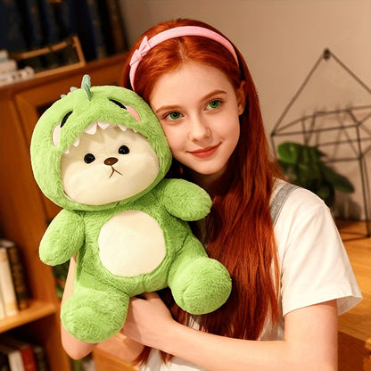 Cute Green Dinosaur Plush Toy with Jacket, Soft Face, Can Be Used as a Pillow, Doll, or Bedside Decoration, Ideal for Birthday, Christmas, New Year, and Valentine's Day Gifts