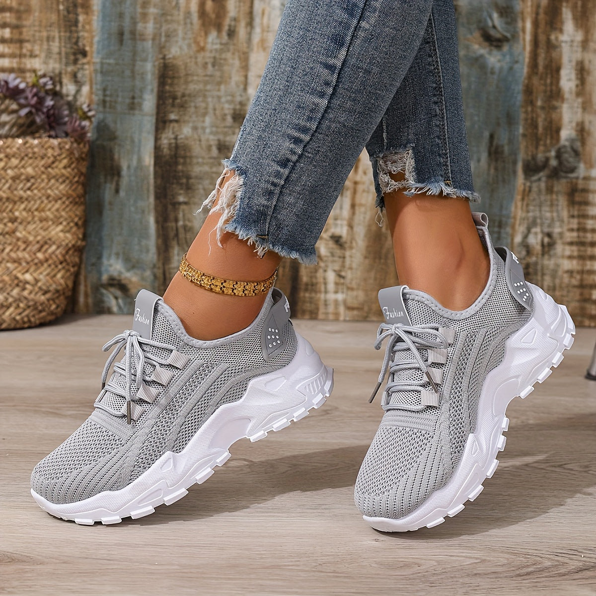 Women's Casual Lace-Up Sneakers - Lightweight All-Season Fabric Shoes