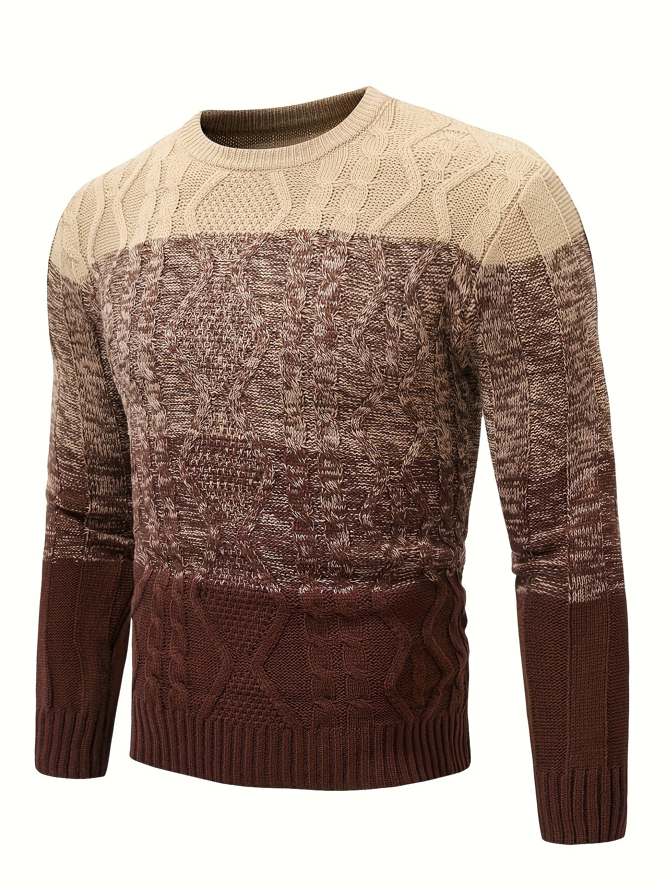 Men'S Casual Pullover Sweater for Spring And Autumn, Featuring a Color-Blocked Cable Knit Design, Made from 100% Acrylic Material.
