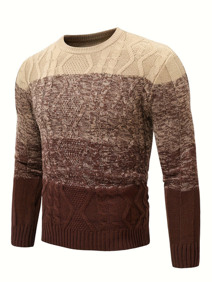 Men'S Casual Pullover Sweater for Spring And Autumn, Featuring a Color-Blocked Cable Knit Design, Made from 100% Acrylic Material.