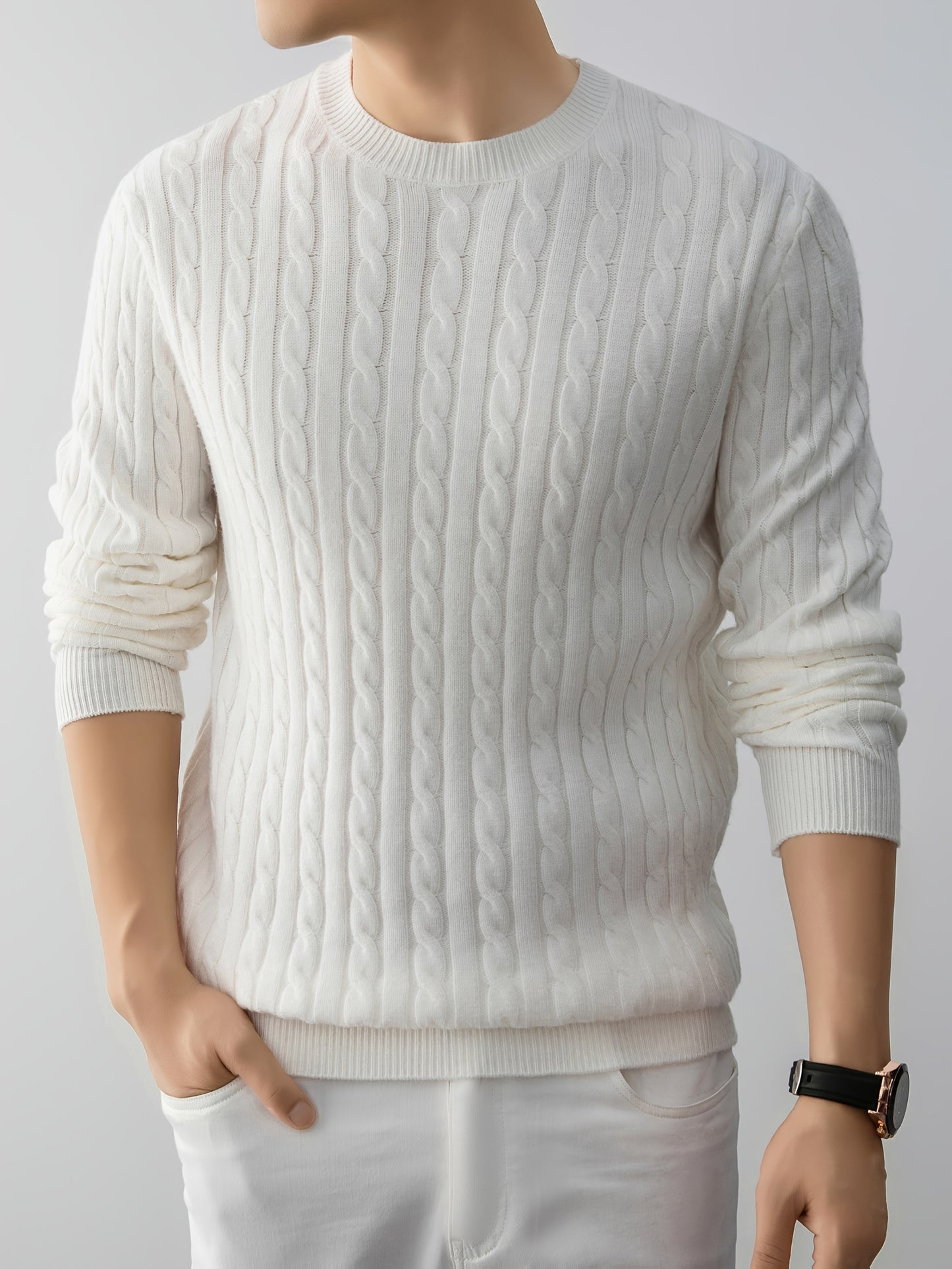 Men's Thick Winter Knit Sweater - High-Elastic Breathable Round Neck Pullover with Cross-Over Collar & Asymmetric Hem, Warm Casual Sweater for Fall/Winter, Machine Washable (Suitable for Daily Wear, Parties, Skiing) - Non- So