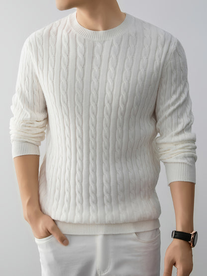 Men's Thick Winter Knit Sweater - High-Elastic Breathable Round Neck Pullover with Cross-Over Collar & Asymmetric Hem, Warm Casual Sweater for Fall/Winter, Machine Washable (Suitable for Daily Wear, Parties, Skiing) - Non- So