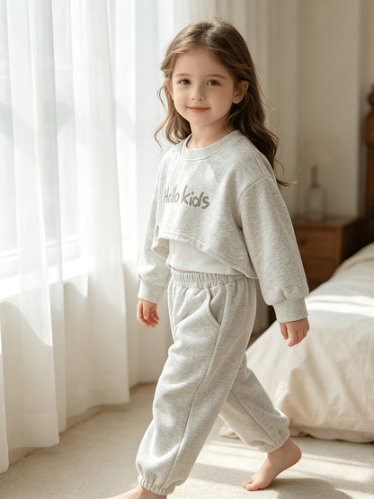 Girls' 3-Piece Spring/Autumn Casual Set with Embroidered Sweatshirt