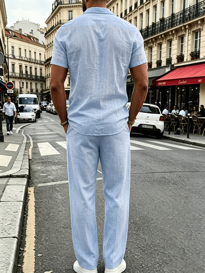 Men's Casual Linen Shirt and Pants Set for Summer Comfort