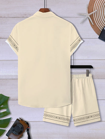 Men's Casual Geometric Pattern Short Sleeve Shirt & Shorts Set